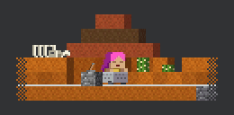 Pixel-art Minecraft minecart riding from station to station